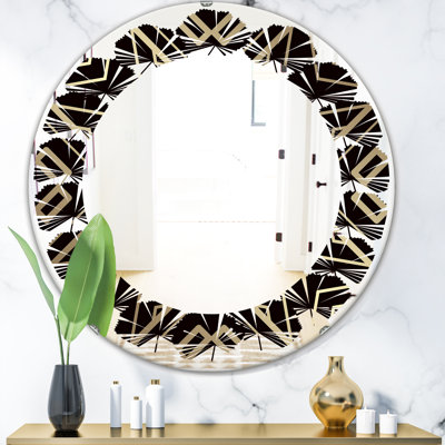 Art Deco Pattern Leaves Coastal Frameless Wall Mirror