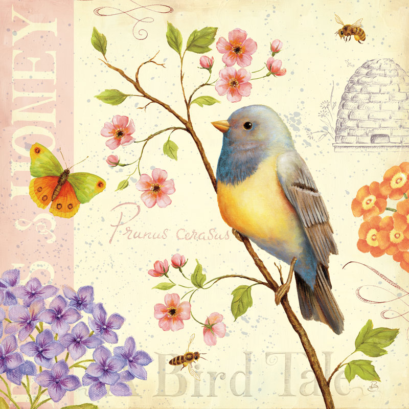 «Birds and Bees I» par Daphne Brissonnet, reproduction sur toile tendue, H 12 po x l 12 po, Non, Toile tendue