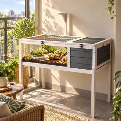 Reptile Habitat Tortoise House with Lamp Holder, 3-Side Large Observation Windows