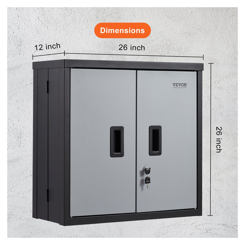 VEVOR Foldable Wall Mounted Garage Cabinet - Heavy Duty Steel Storage Locker with Lock & Adjustable Shelf for Tool Organization