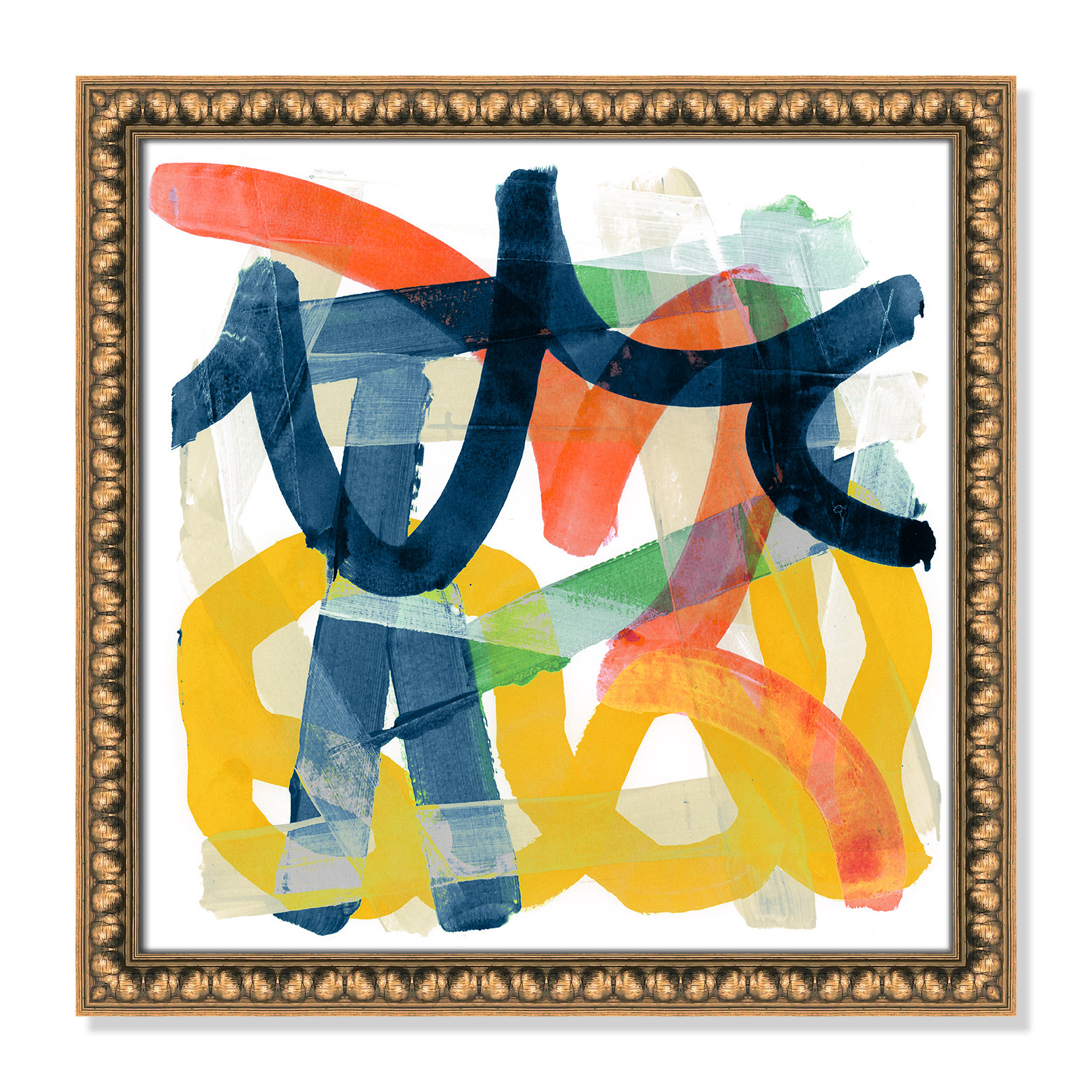Shuffling by Cartissi - Picture Frame Painting, Gold Bead Framed, 18" H x 18" W x 1.13" D