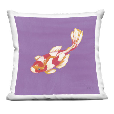 Colorful Koi on Purple Decorative Printed Throw Pillow design by Yvette St. Amant