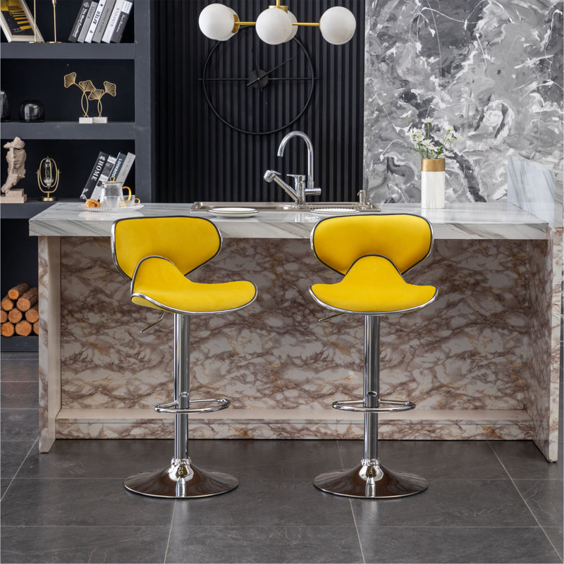 Tabouret de bar pivotant rembourré en velours, ensemble de 2, Jaune
