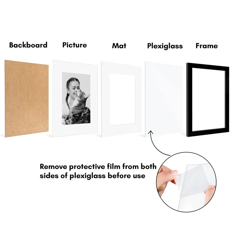 Bulovka 5 Pack Gallery Wall Frames With Mat, Collage Picture, Black, 8" x 10", 5" x 7"