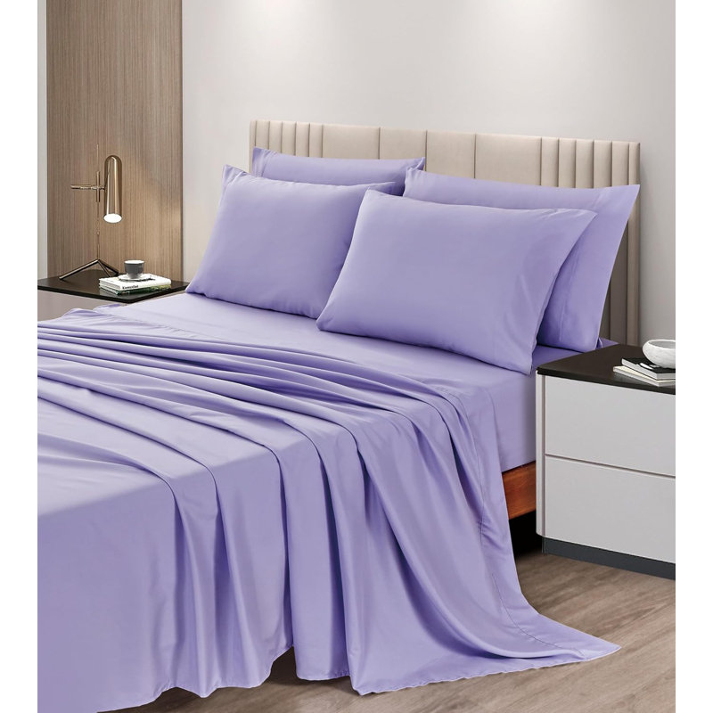6-Piece Brushed Microfiber Bed Sheet Set, Lavender, King Sheet Set with 5 Additional Pieces