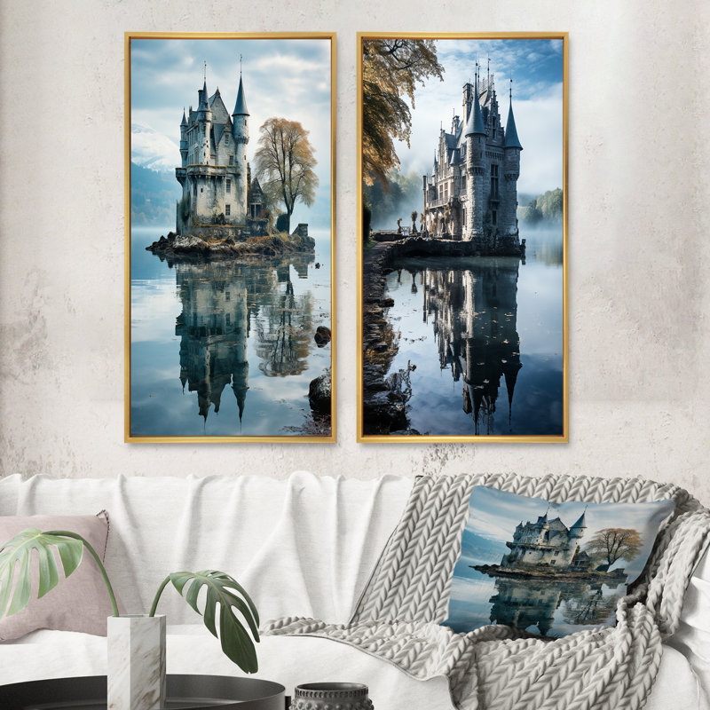 «Castles Dreamy Reflections», 2 pièces sur toile, Encadrement doré, H 32 po x l 32 po
