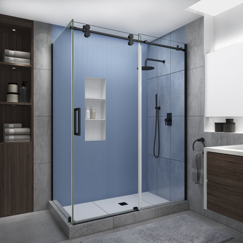 Cabine de douche rectangulaire sans cadre Langham XL, Noir mat, À gauche