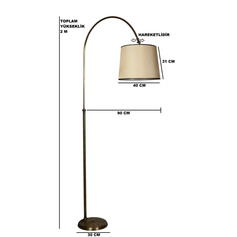 Tadeo 200cm Arched Floor Lamp, Bass Gold, Beige