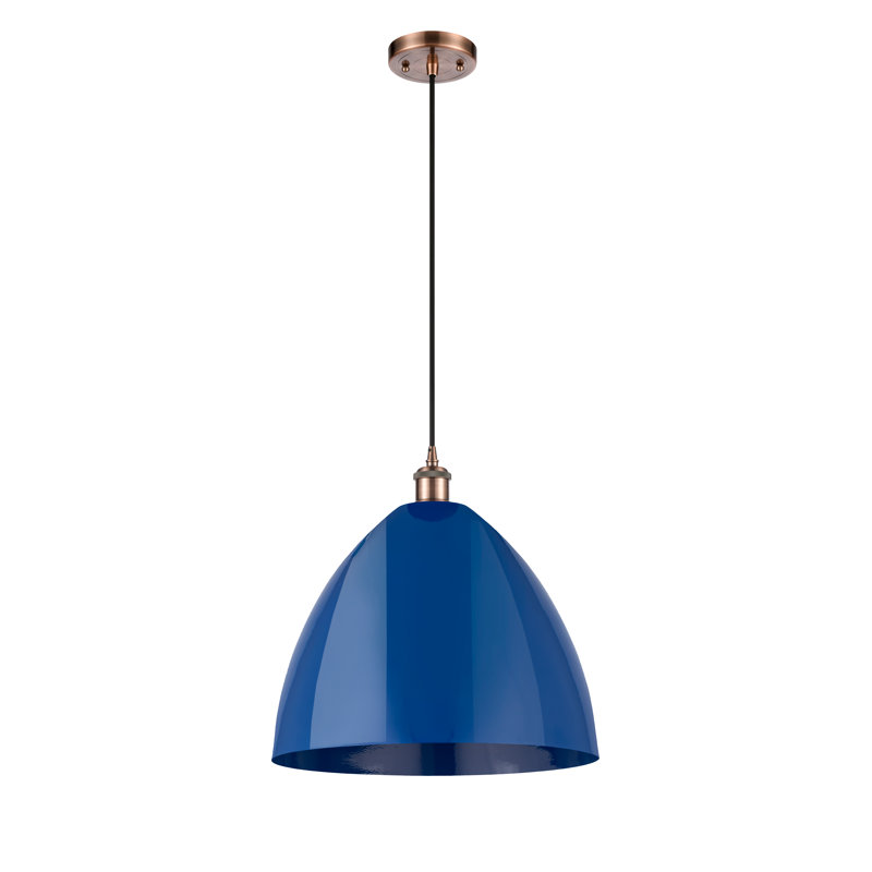Luminaire suspendu conique 1 lumière, Bleu, Doré