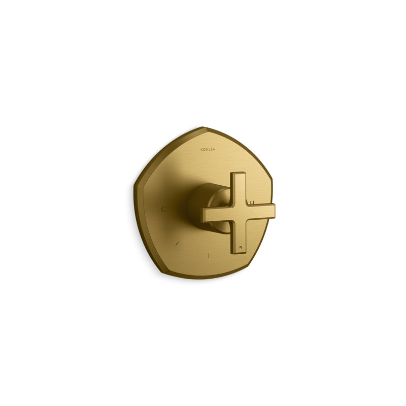 Occasion Thermostatic Valve Trim with Cross Handle, Brushed Brass