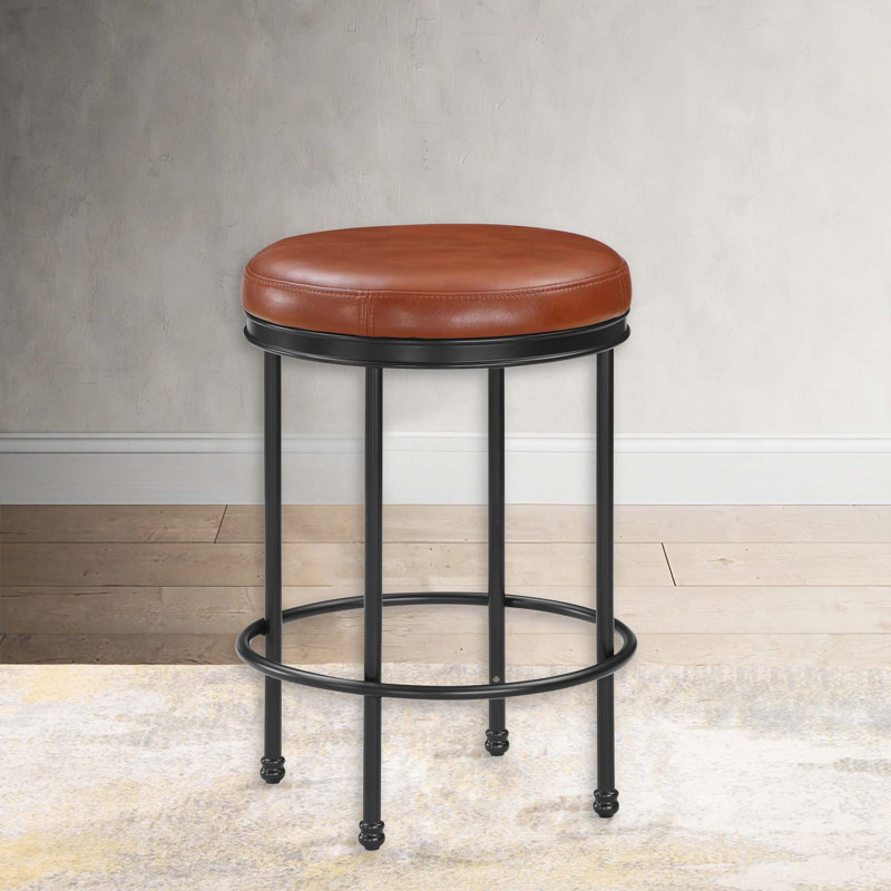 Faux Leather Backless Counter Height Stool