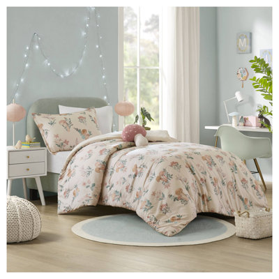 Ensemble d'édredon 3 pièces pour lit simple / simple TG avec coussin décoratif, literie en microfibre multicolore rosé Whimsical