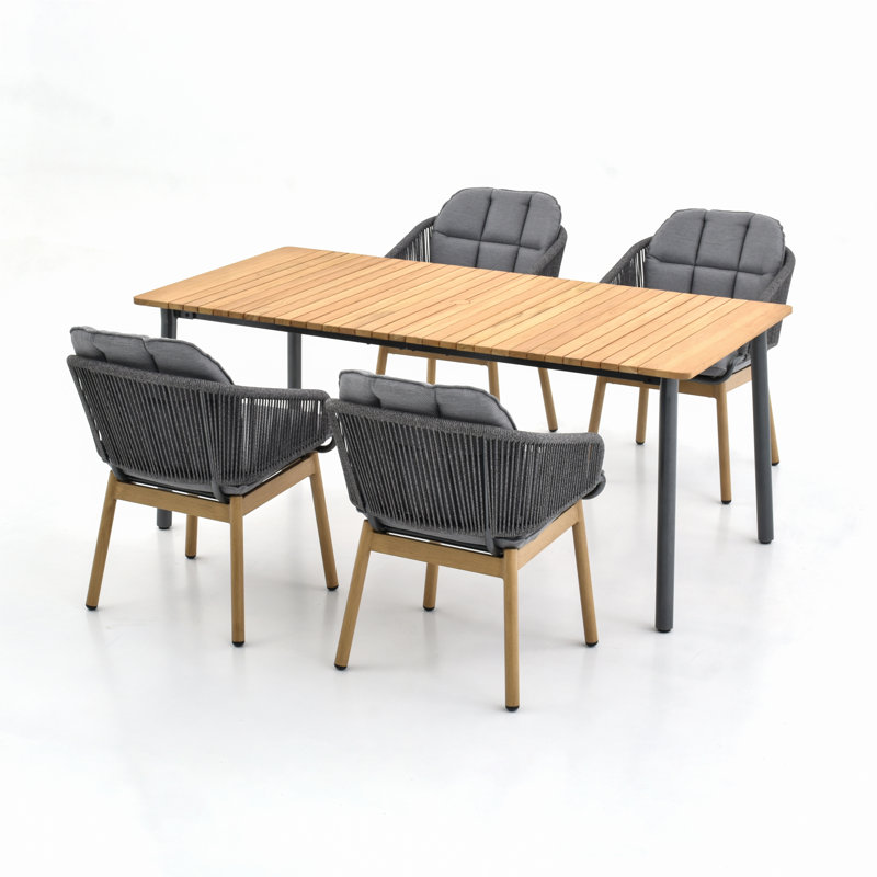 Ensemble repas pour 4 personnes avec table rectangulaire et coussins inclus