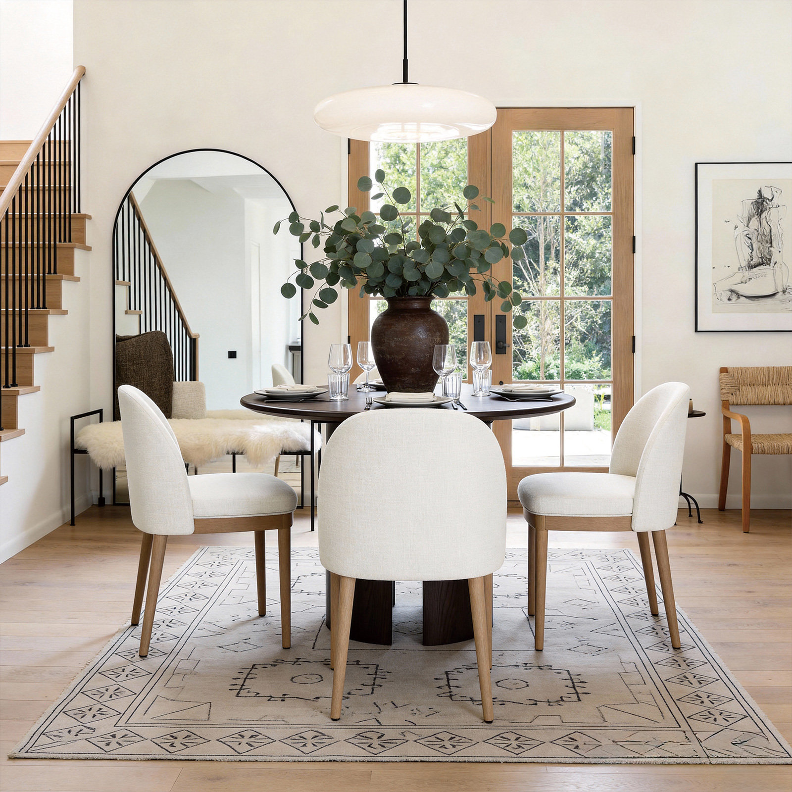 Quimby Linen Dining Chair, Natural Wood