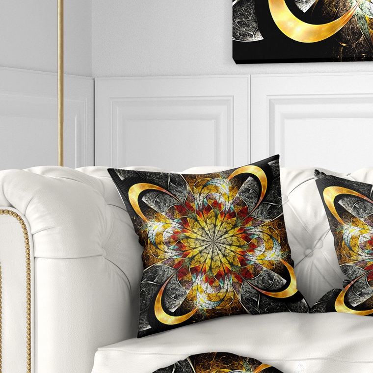 Symmetrical Golden Flower - Floral Printed Pillow, 16" x 16", Throw Pillow