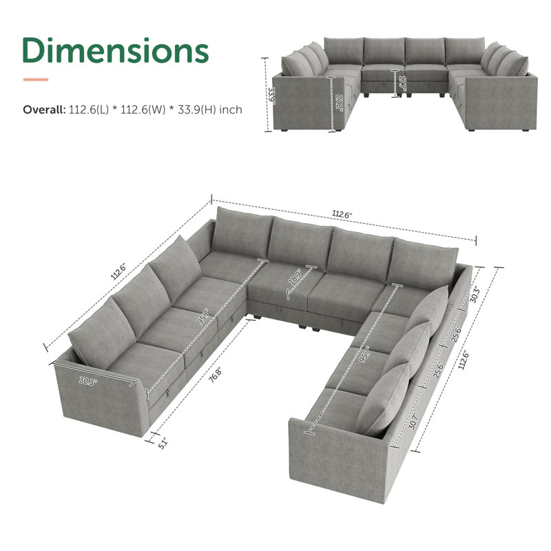Très grand canapé modulaire d'angle modulaire, Polyester gris