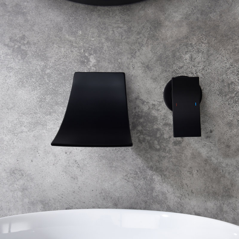 Matte Black Wall Mount Bathroom Faucet, Brass Made With Expansive Arc Waterfall Spout And Precise Water Flow Control Valve For A Delightful Utilization Widespread Tap In Black, Produced Accurate