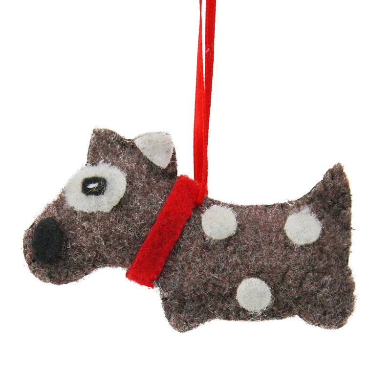 Ornement de Noël suspendu en peluche à pois 3,75 "brun et blanc