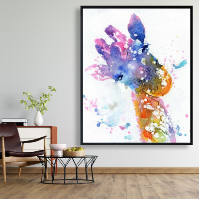 Abstract Giraffe with Colour Splash | Orange Animals Canvas Art