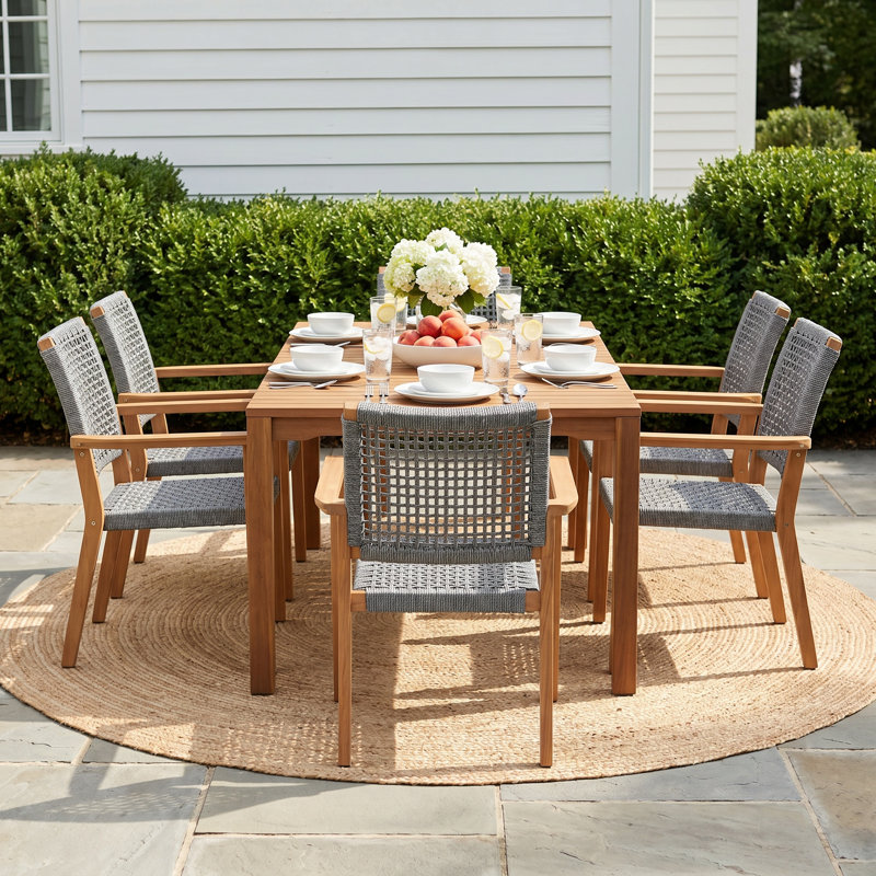 Fleur 6 - Person Wood Patio Dining Set with Rectangular Table