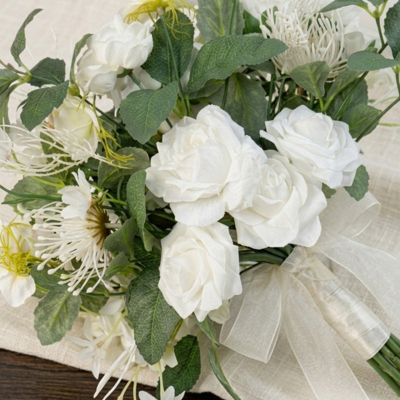Bouquet de 19,7 pouces de lilas artificiel pour la mariée, bouquet de fleurs de mariage artificiel de forme libre