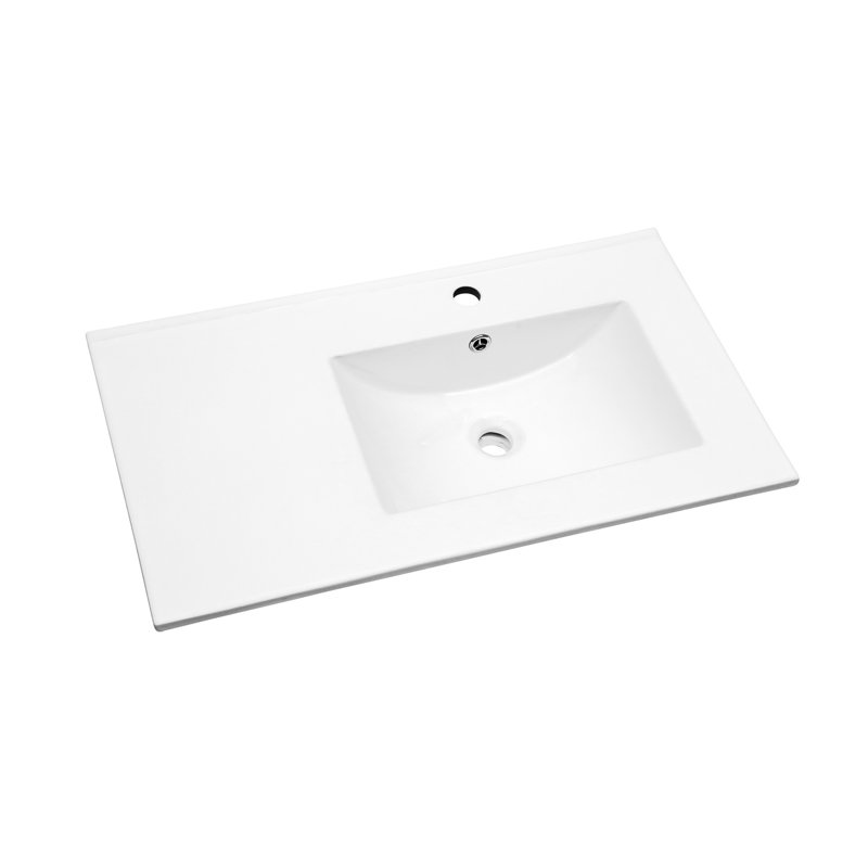 Lavabo de meuble-lavabo rectangulaire blanc simple 32 po x 18 po, 1 trou de robinet, résistance aux taches, capacité moderne d'absorption d'eau faible, finition de surface lisse