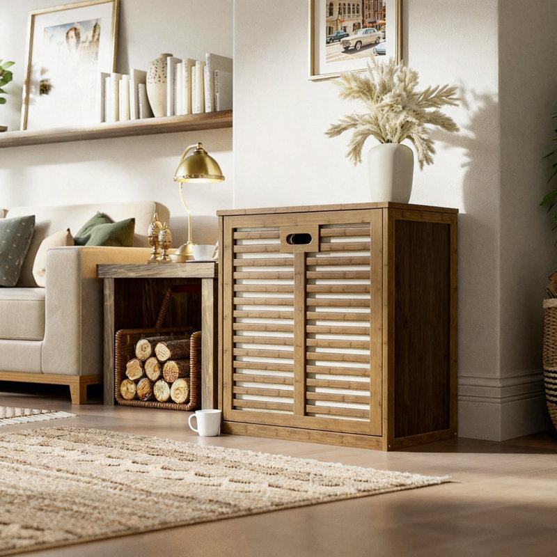 Panier à linge en bambou inclinable avec panier amovible dissimulé, 1 unité, (noyer), Walnut
