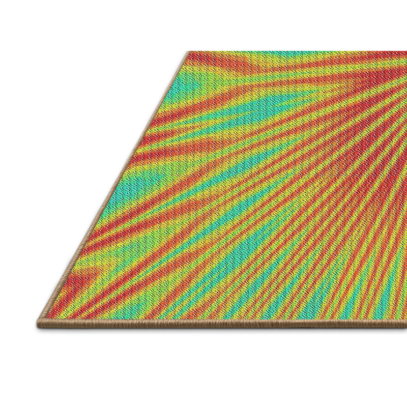 Tapis vert/orange tissé à la machine, Rectangle 5 pi x 7 pi