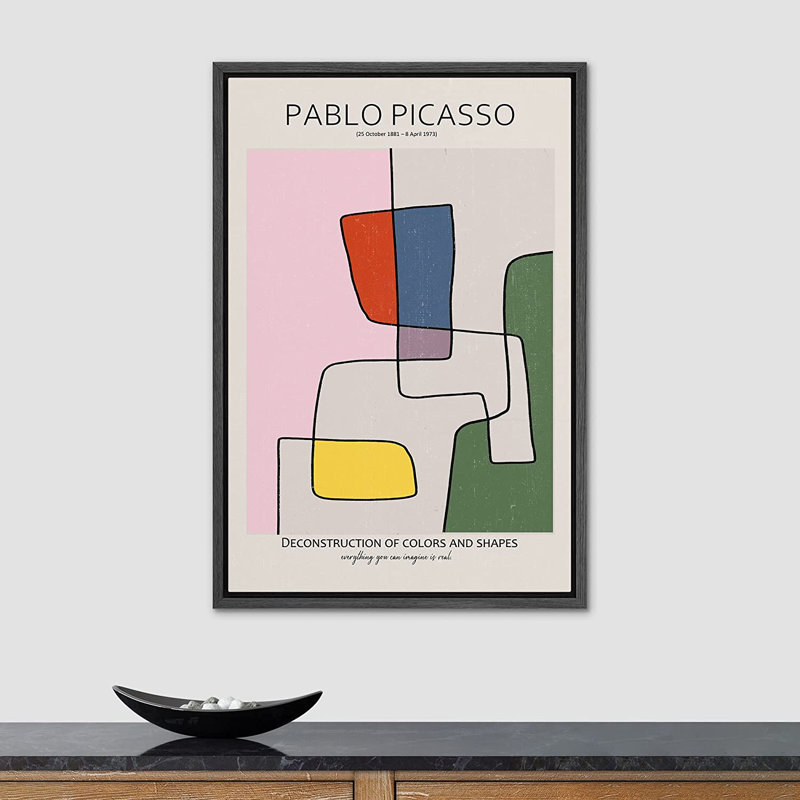 «Lines Abstract Shapes Illustration» par Pablo Picasso - Impression sur toile, H 24 po x l 16 po x P 1,5 po, Cadre noir