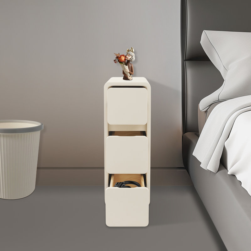 Bedside Table With Three Drawers(15.75*7.87*22.83 In), Cream