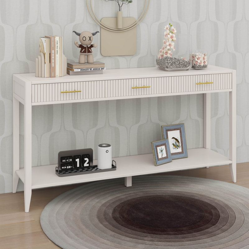 Console 60 "avec tablette de rangement et 3 tiroirs, Beige