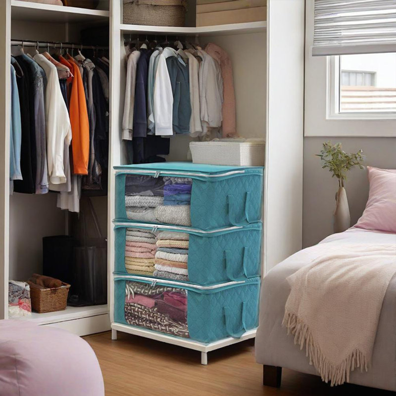 3 Pack Clothes Storage Bins Foldable Closet Organizers Storage Containers with Durable Handles Thick Fabric for Blanket Comforter Clothing Bedding