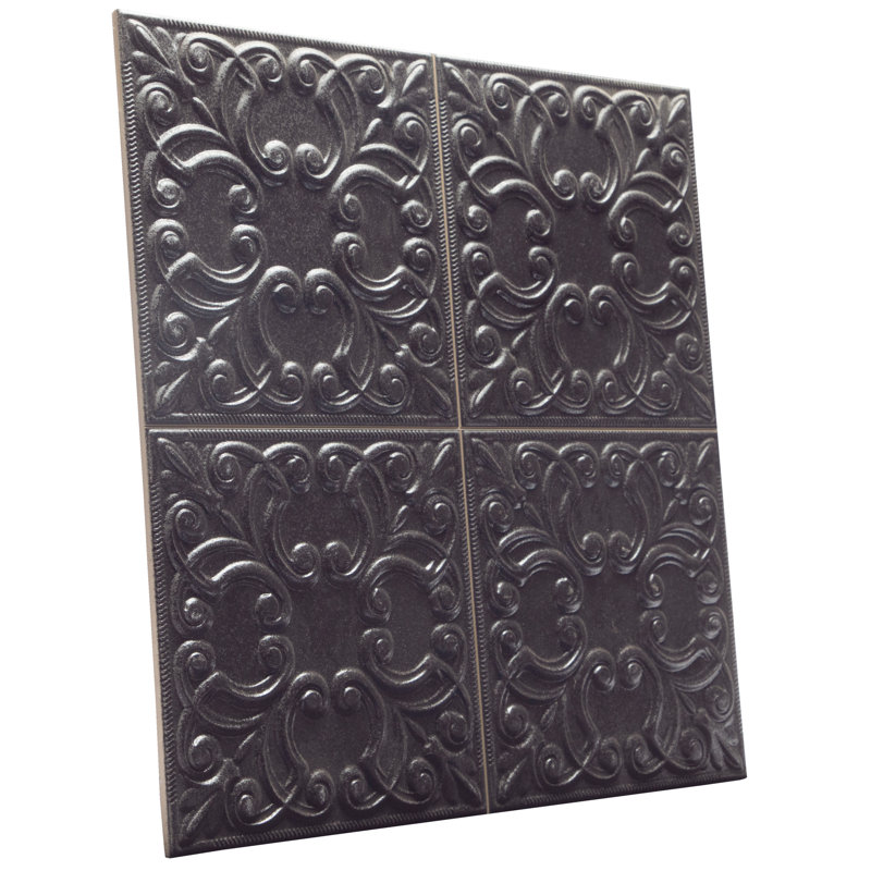Victorian Tin 17-3/8 in. x 17-3/8 in. Porcelain Wall Tile, Black