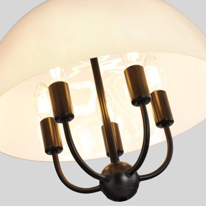 Lustre moderne de style transitionnel à 5 ​​lumières de 18 pouces, noir mat, avec abat-jour en forme de dôme, idéal pour la salle à manger, l'îlot de cuisine et l'entrée.