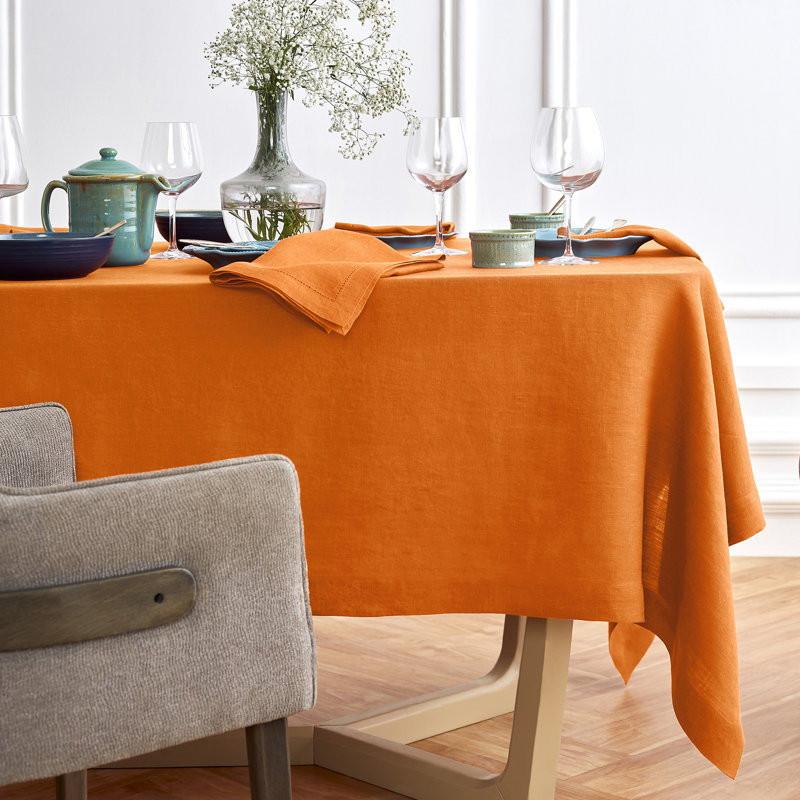 Sonoma - 100% Pure Linen Tablecloth (Prewashed), 70" Square, Pumpkin