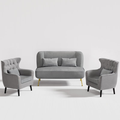 3-Piece Modern Upholstered Velvet Loveseat with 2 Accent Chairs