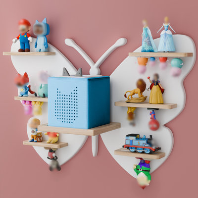 Butterfly Tonie Shelf For Toniebox - Pink Magnetic Tonies Wooden Floating Shelves, Cute Wall Shelf Storage For 20-32 Tonies Figures, Display Collection Shelves Wall Mount