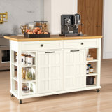 Kitchen Island With Power Outlet, Drop Leaf & Trash Can Storage On Wheels