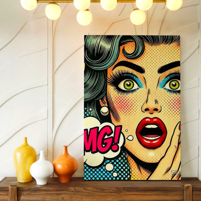 Pop Art Surpris Femme Visage OMG Comique Style Moderne Toile, Reproduction D'art Décoratif Abstrait Moderne Pour Le Salon Chambre Bureau Couloir Appartement Galerie Mur Home Decor