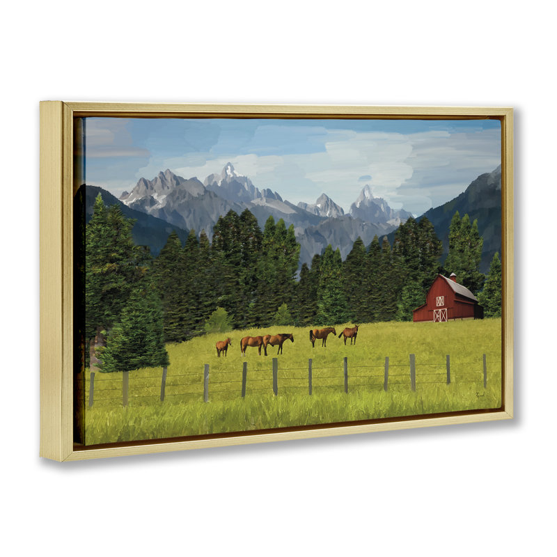  Toile flottante encadrée «Lush Green Pasture Grazing» par Renel Peters, H 17 po x l 25 po, Cadre flottant métallique doré