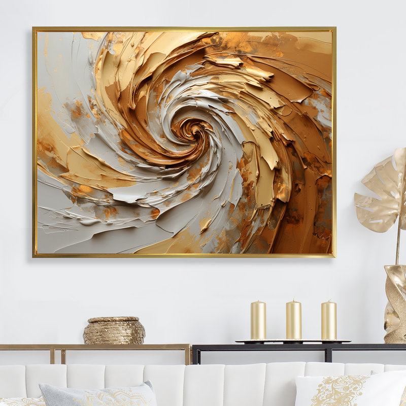 Décoration murale en spirale moka brun doré - Spirales abstraites, H 30 po x l 40 po x P 1,5 po, Cadre flottant doré