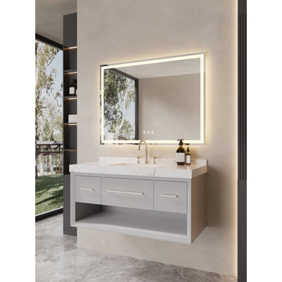 Miroir de salle de bain rectangulaire à DEL sans cadre