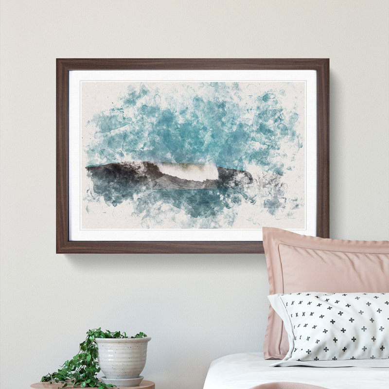 Wave Curl Watercolour - Framed Print, 33cm H x 45cm W x 2cm D, Walnut