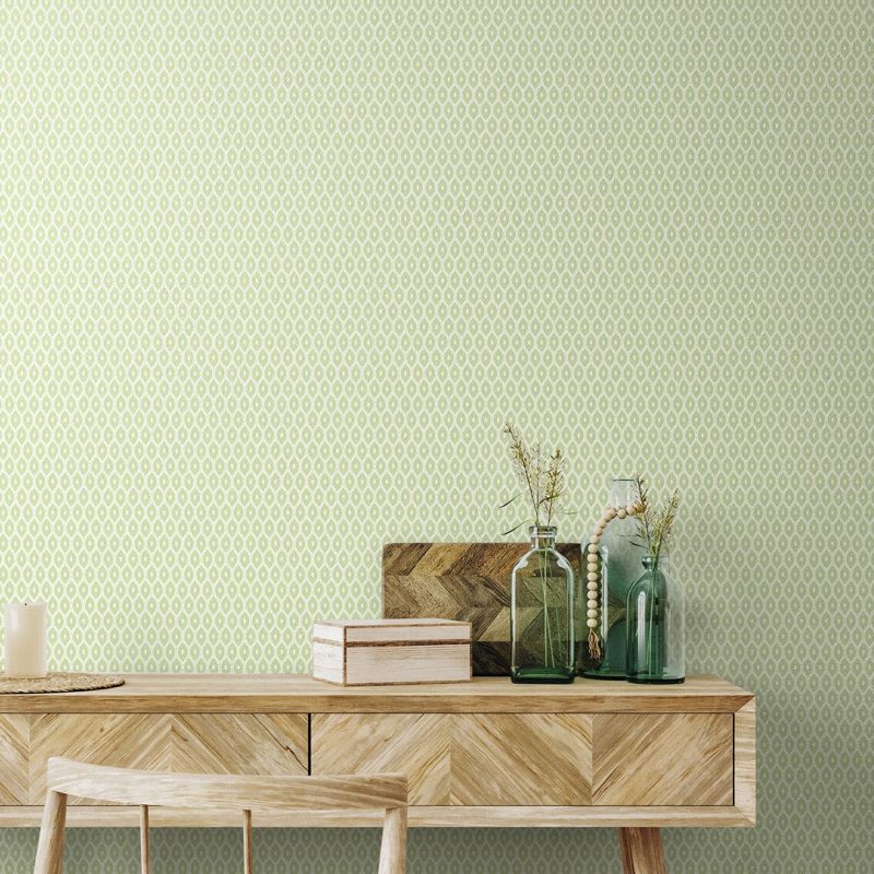 Tiny Ogee - Charcoal 10m Wallpaper, Green Geometric