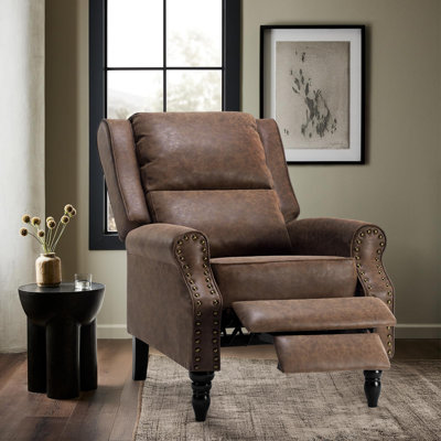 Faux Leather Pushback Recliner Chair Vintage Modern Style 300 lbs Capacity No-Tools Assembly