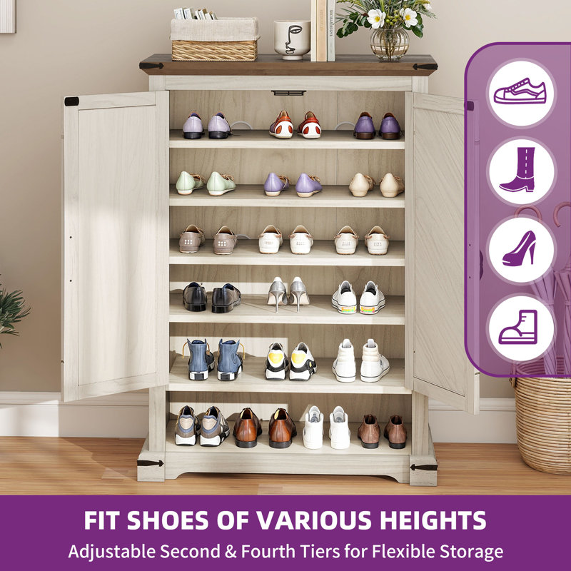 Freestanding Large Shoe Storage Cabinet Organizer With Adjustable Shelf For Entryway
