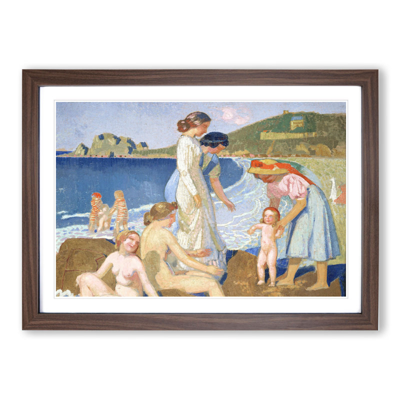 Bathers in Perros Guirec by Maurice Denis - Picture Frame Painting, Walnut Framed, 48cm H x 65cm W x 2cm D