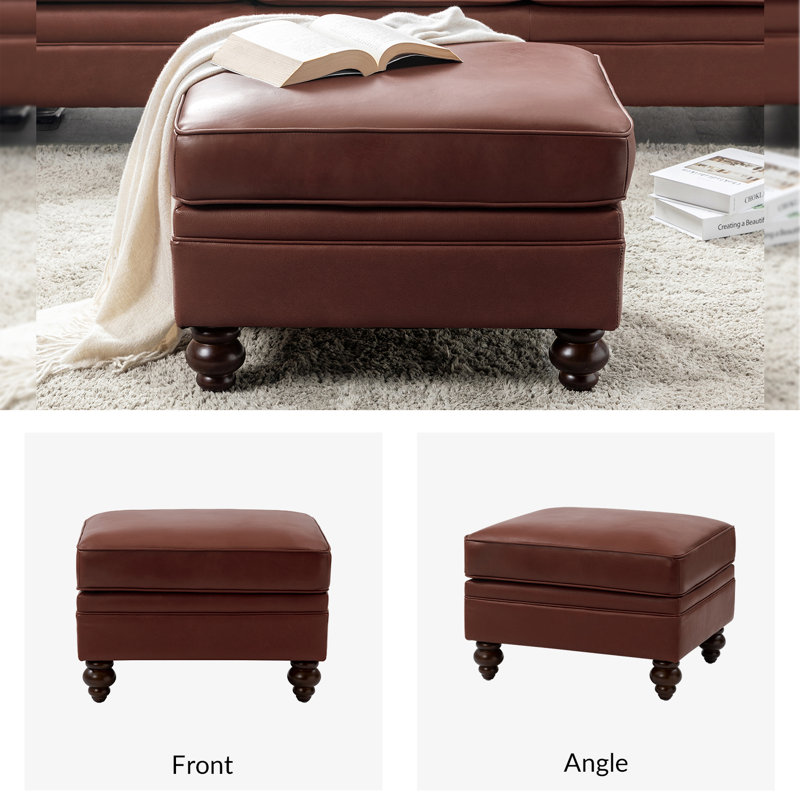 Blanchett Genuine Leather Ottoman, Brown