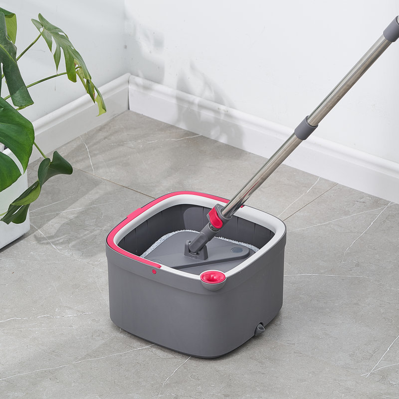 TrueClean Gray Microfiber Spin Mop & Bucket System with Silicone Sweeper