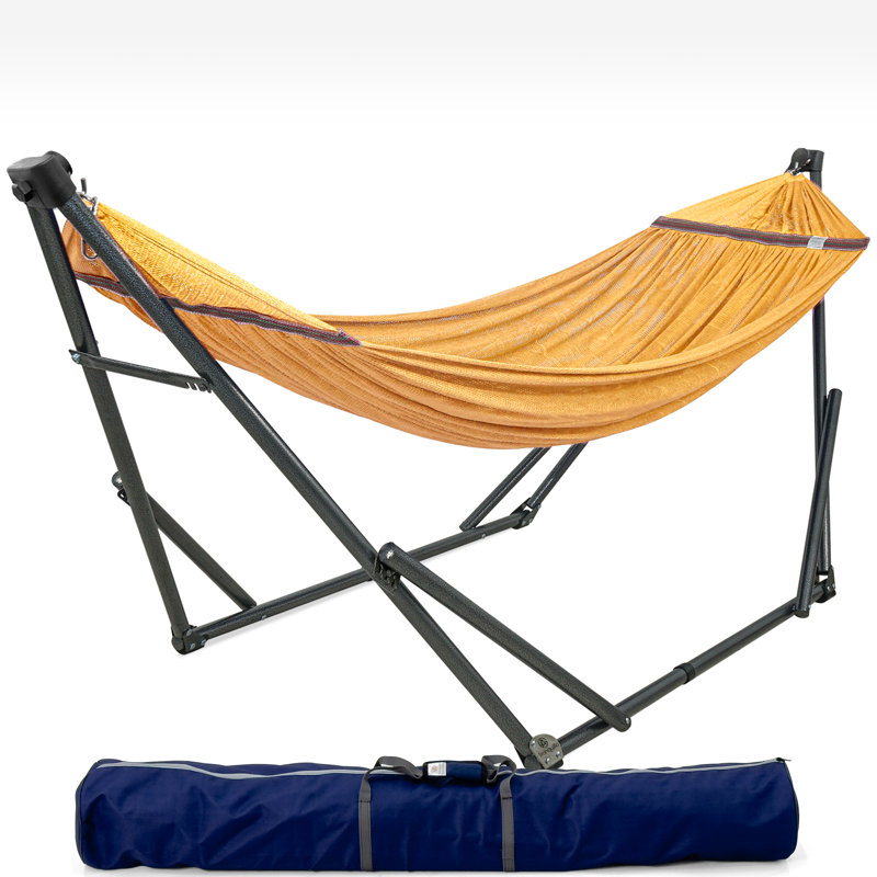  Hamac réglable pour 2 personnes, hamac portatif avec support pliable - salon, cour, porche, filet de hamac avec sac de transport, jaune